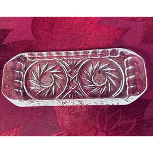 American Cut, Eleanor Butter Dish w/Handles Cut Pinwheel and Fan Blown Glass VTG